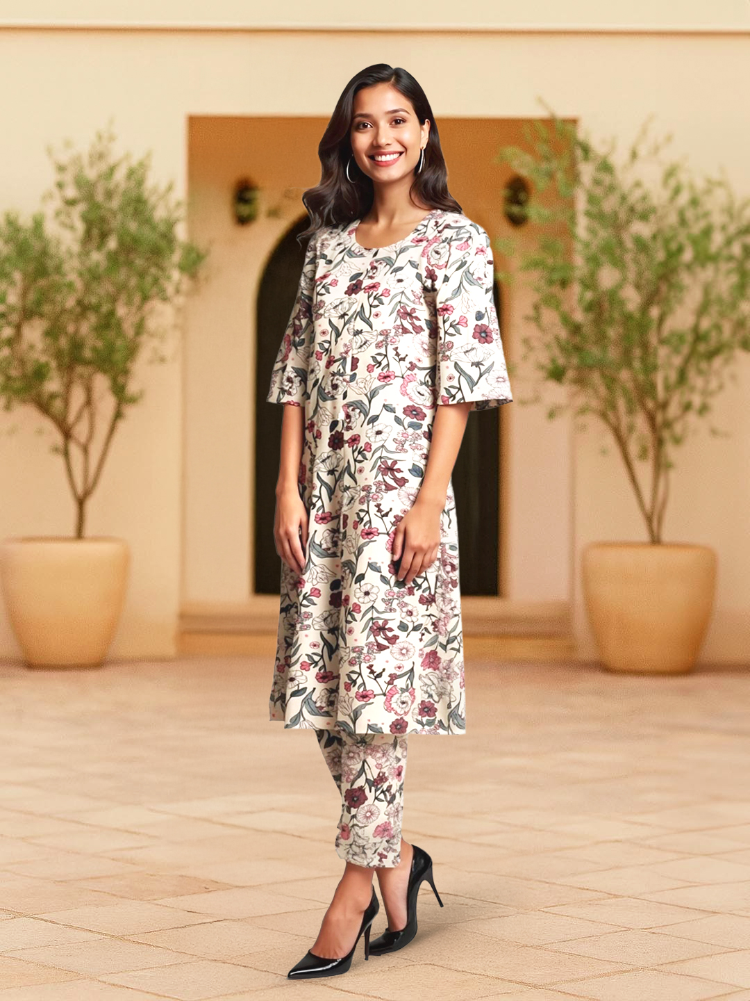 Picture of Garden Floral Printed  Kurta with Palazzo Set